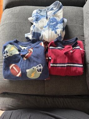 3 PIECES- 18 month Kids' Fleece Zip-Up Pajama Tops - Blue, Red, Light Blue